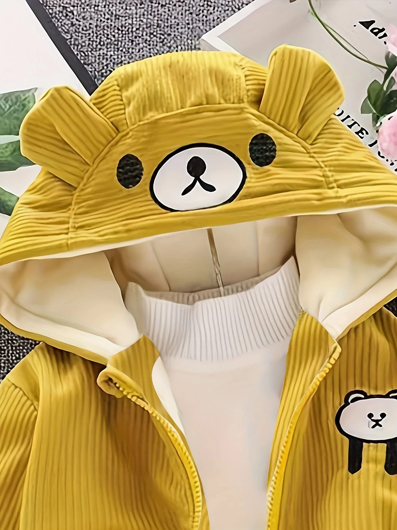 New Children's Warm Winter Thick Coat Cute Bear Shape Baby Corduroy Hooded Zip UpJacket - Image 10