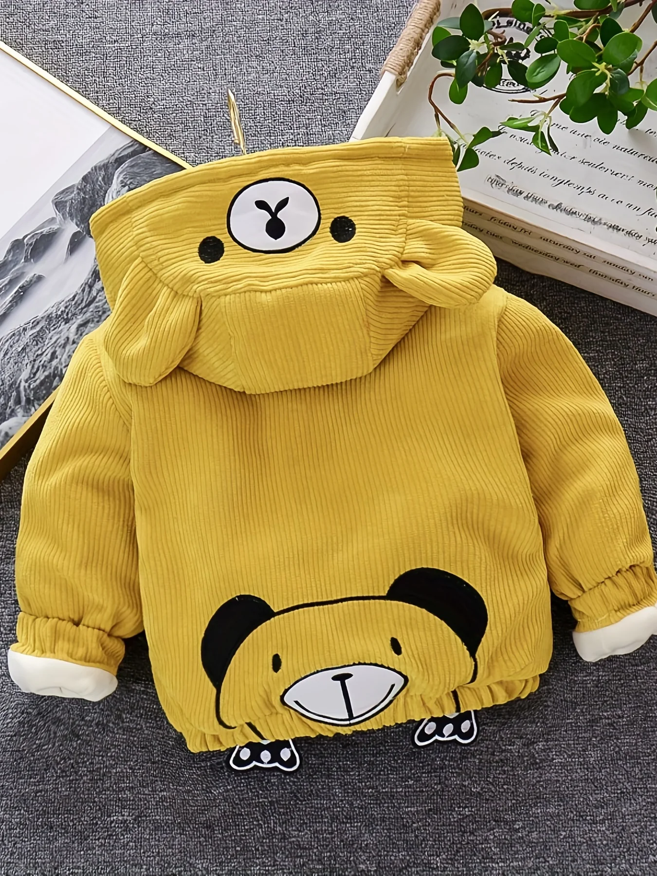 New Children's Warm Winter Thick Coat Cute Bear Shape Baby Corduroy Hooded Zip UpJacket - Image 4