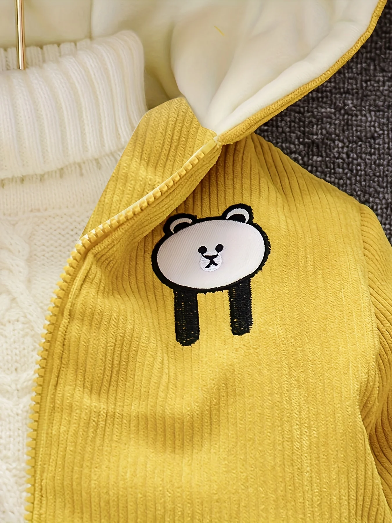 New Children's Warm Winter Thick Coat Cute Bear Shape Baby Corduroy Hooded Zip UpJacket - Image 7