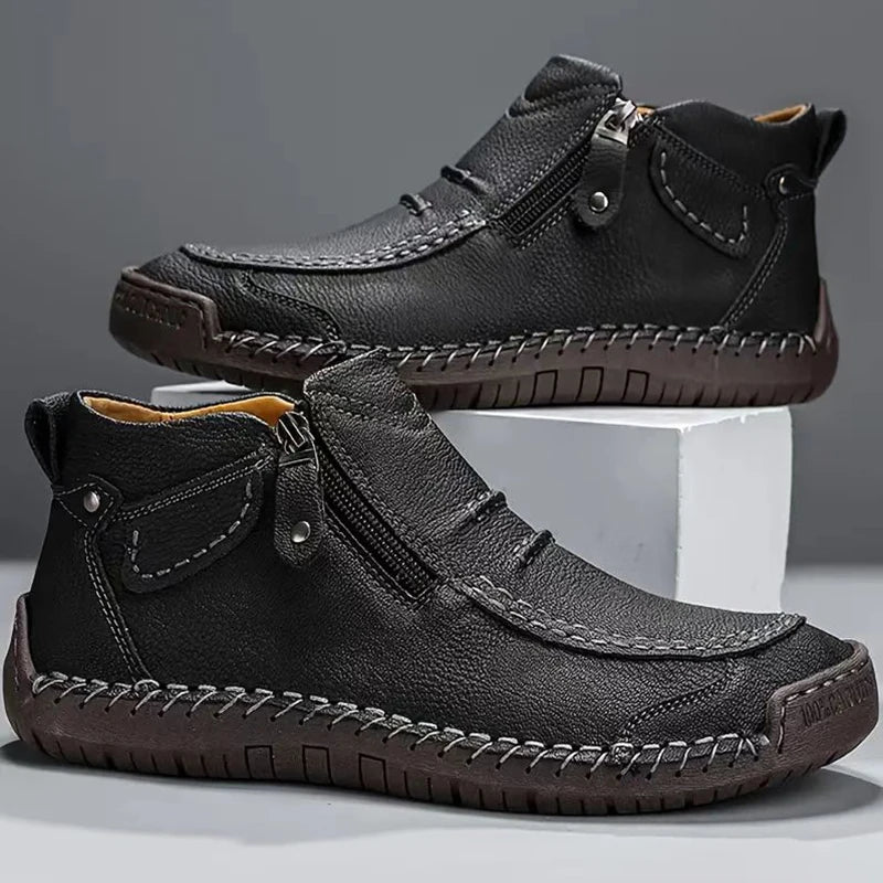 New Classic Handmade Leather Men's Shoes with Zipper Design Outdoor Sneakers Casual Flat Shoes Men Work Shoes Ankle Boots - Image 11