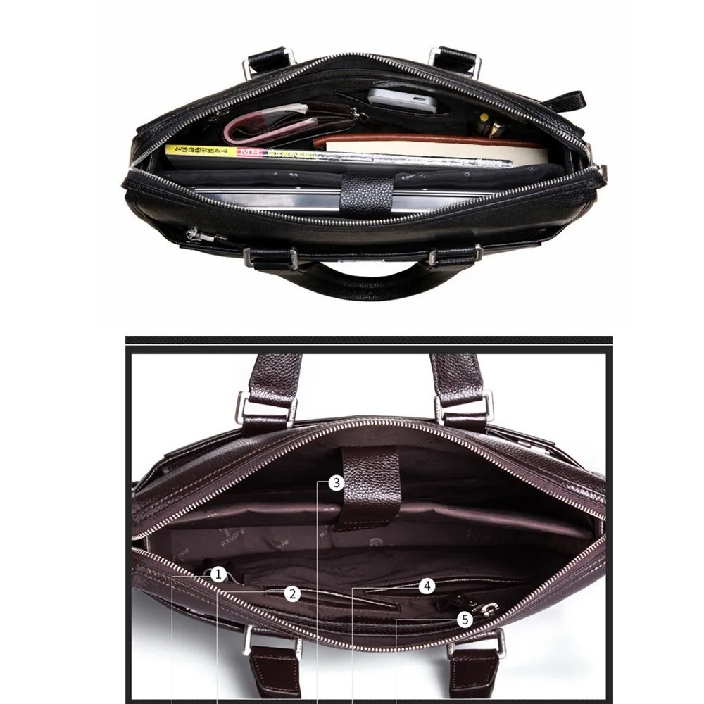 New Double Layers Men's Leather Business Briefcase Casual Man Shoulder Bag Messenger Bag Male Laptops Handbags Men Travel Bags - Image 6