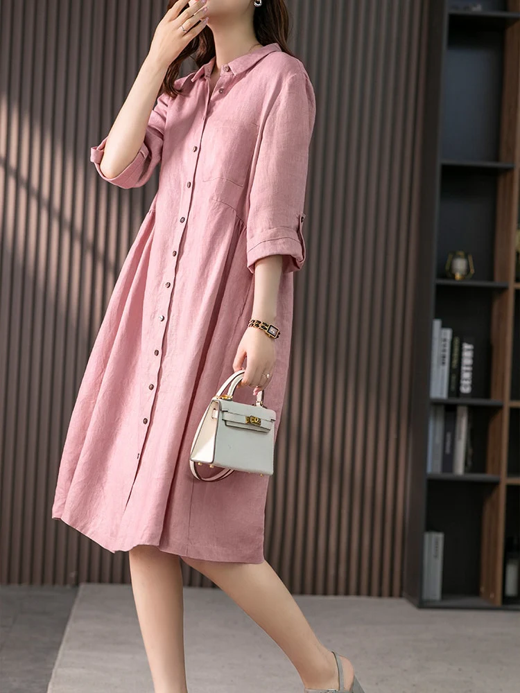 New Dresses for Women 2023 Summer Elegant French Shirt Dress Vintage LOOSE Mini Dress Office Commuting Long Robe Formal Dresses - Image 2