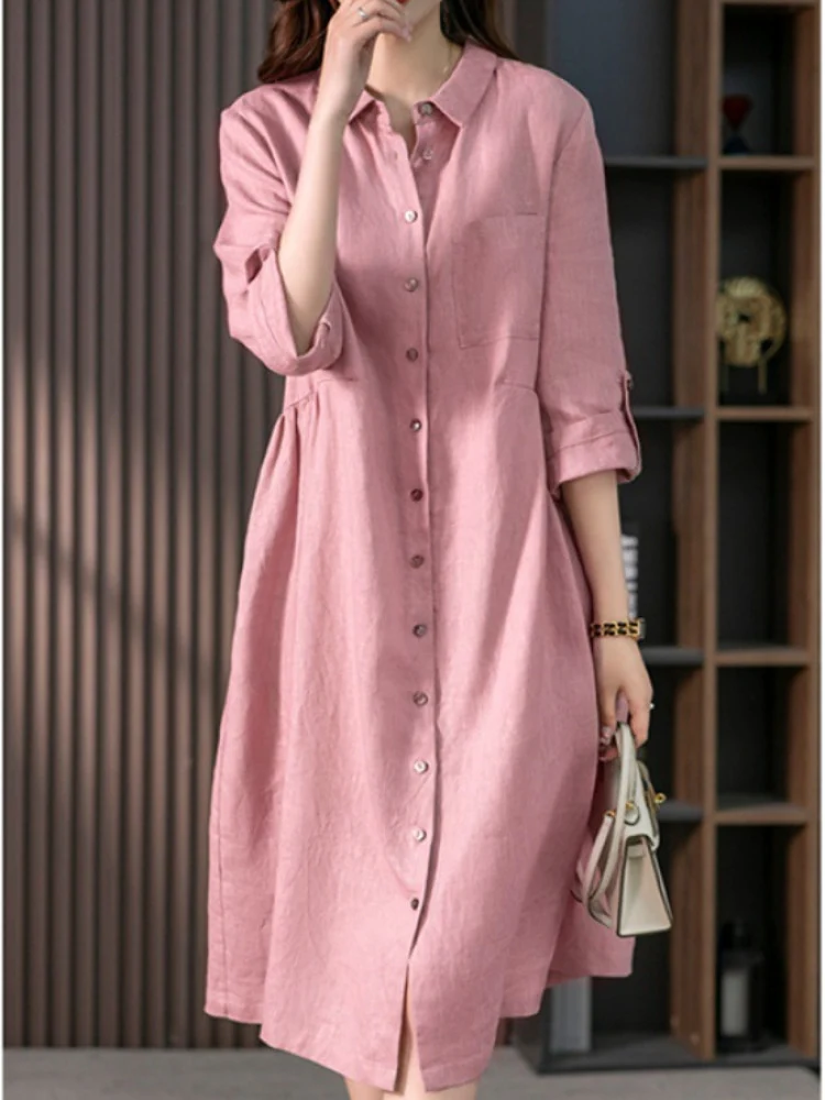 New Dresses for Women 2023 Summer Elegant French Shirt Dress Vintage LOOSE Mini Dress Office Commuting Long Robe Formal Dresses - Image 5