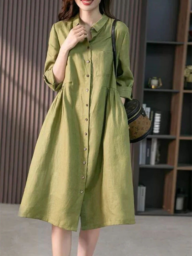 New Dresses for Women 2023 Summer Elegant French Shirt Dress Vintage LOOSE Mini Dress Office Commuting Long Robe Formal Dresses - Image 6