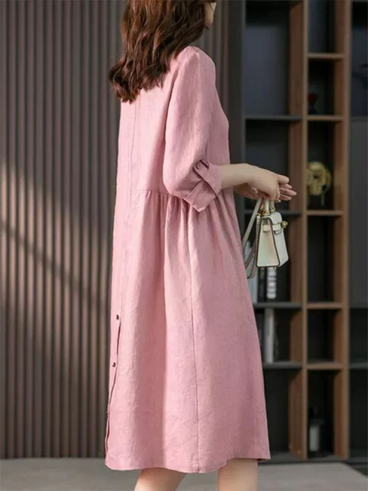 New Dresses for Women 2023 Summer Elegant French Shirt Dress Vintage LOOSE Mini Dress Office Commuting Long Robe Formal Dresses - Image 7