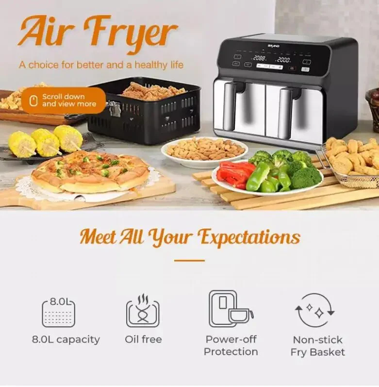 New Dual Basket Double Pot Visual Drawer Oil-Free Smokeless Non-Stick visible window Electric Air Frying Fryer - Image 2