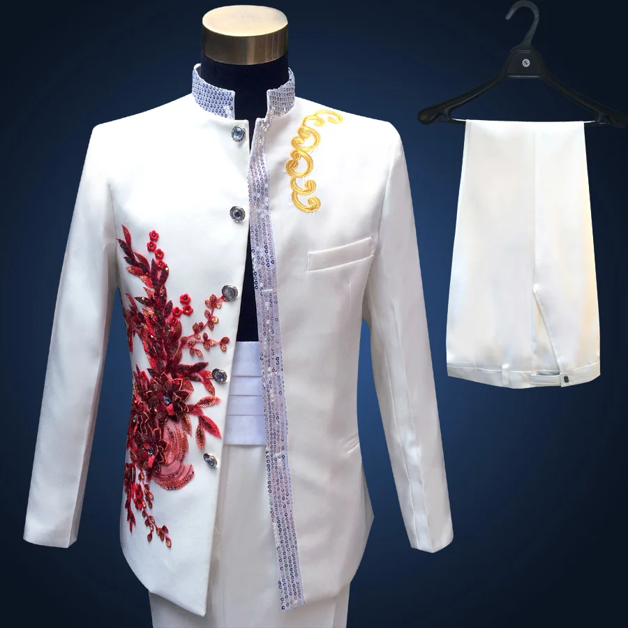 New Embroidered Tuxedos Men, Black Wedding Groom Suit, Male Singer Performance, Party Blazer, Prom Costume, Fashion Paillette - Image 10