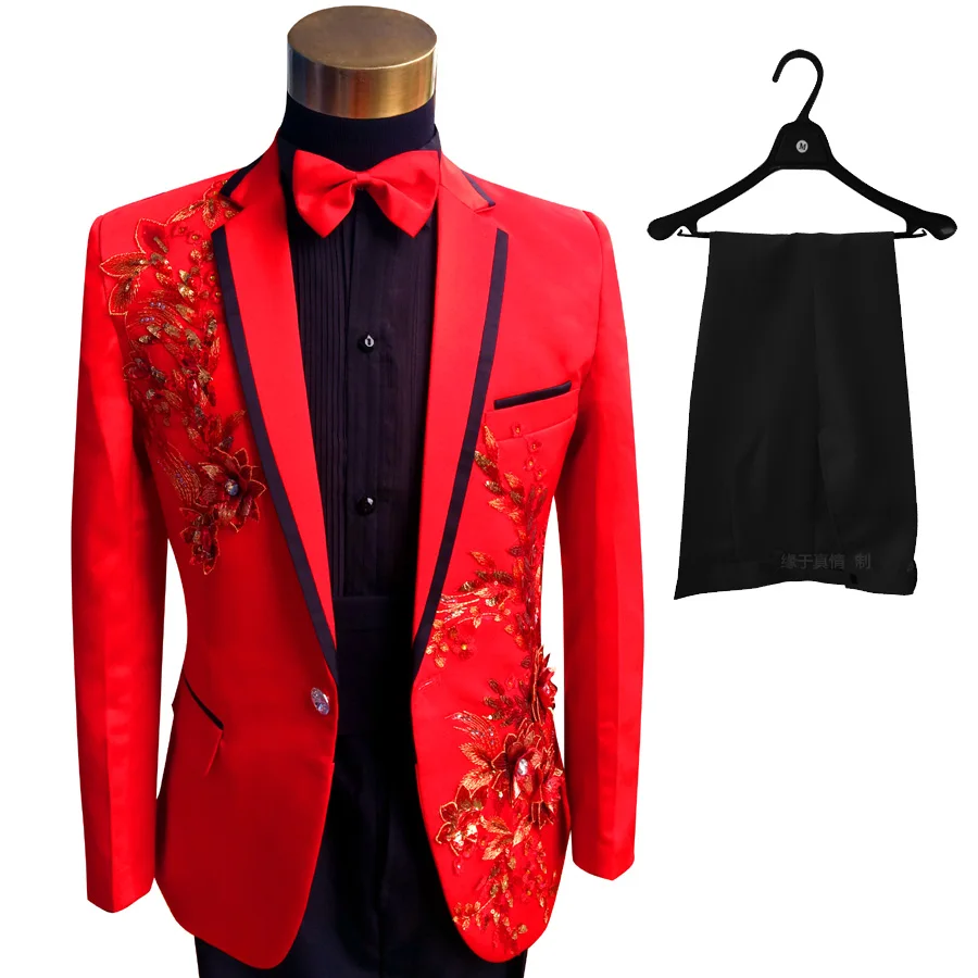 New Embroidered Tuxedos Men, Black Wedding Groom Suit, Male Singer Performance, Party Blazer, Prom Costume, Fashion Paillette - Image 13