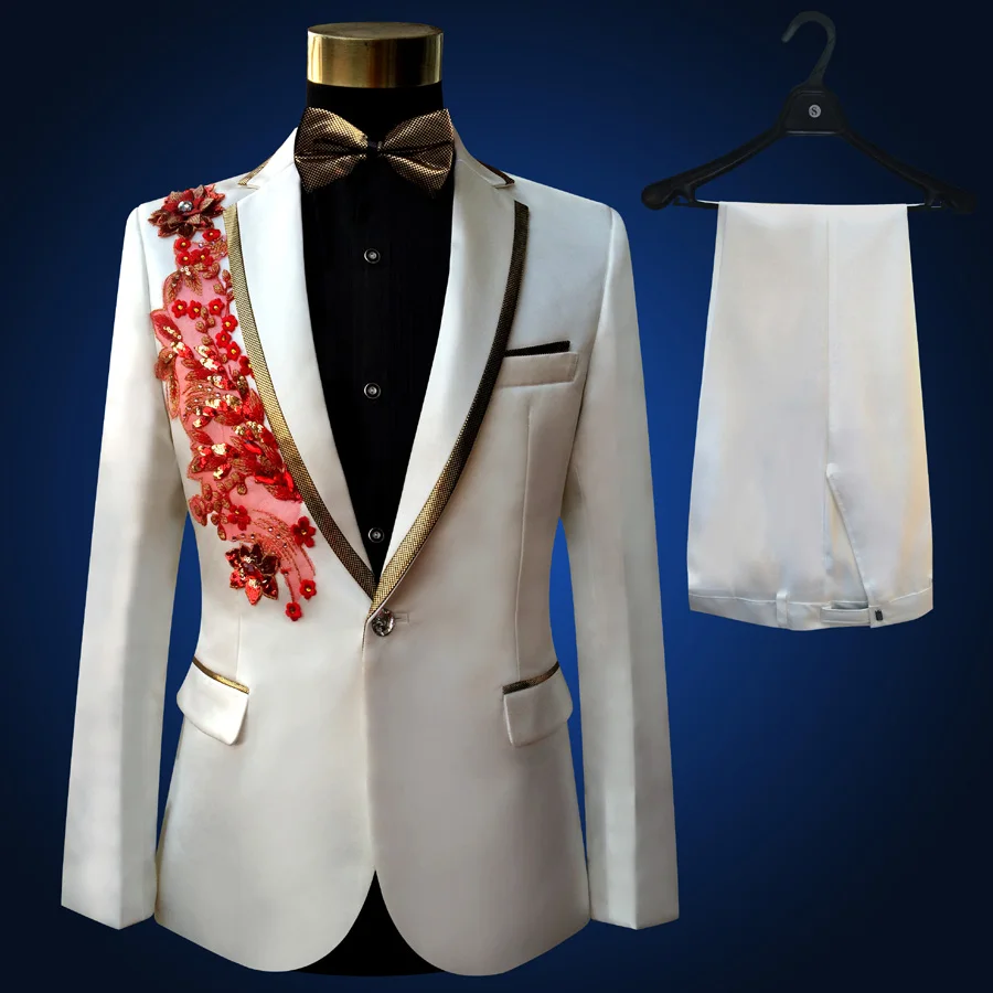 New Embroidered Tuxedos Men, Black Wedding Groom Suit, Male Singer Performance, Party Blazer, Prom Costume, Fashion Paillette - Image 19