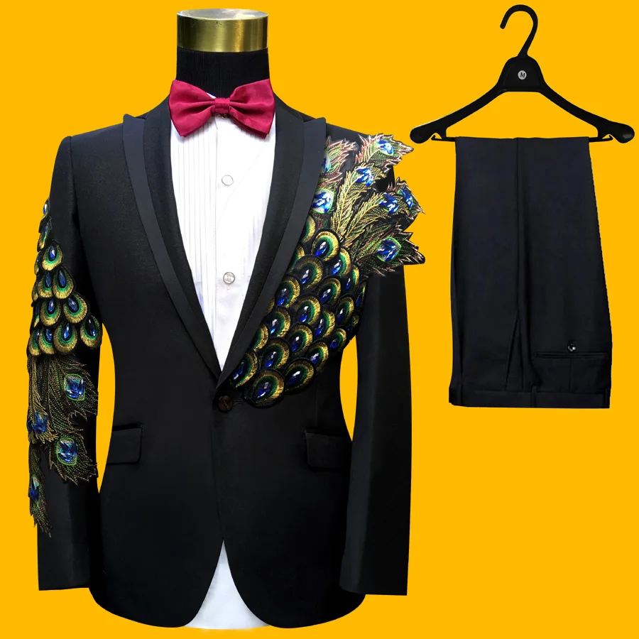 New Embroidered Tuxedos Men, Black Wedding Groom Suit, Male Singer Performance, Party Blazer, Prom Costume, Fashion Paillette - Image 21