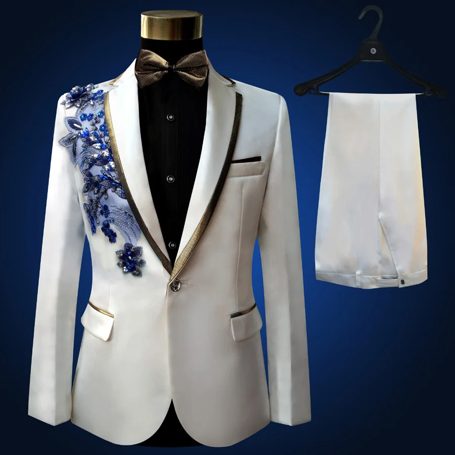 New Embroidered Tuxedos Men, Black Wedding Groom Suit, Male Singer Performance, Party Blazer, Prom Costume, Fashion Paillette - Image 23