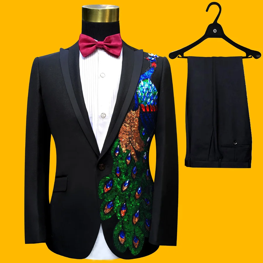 New Embroidered Tuxedos Men, Black Wedding Groom Suit, Male Singer Performance, Party Blazer, Prom Costume, Fashion Paillette - Image 6