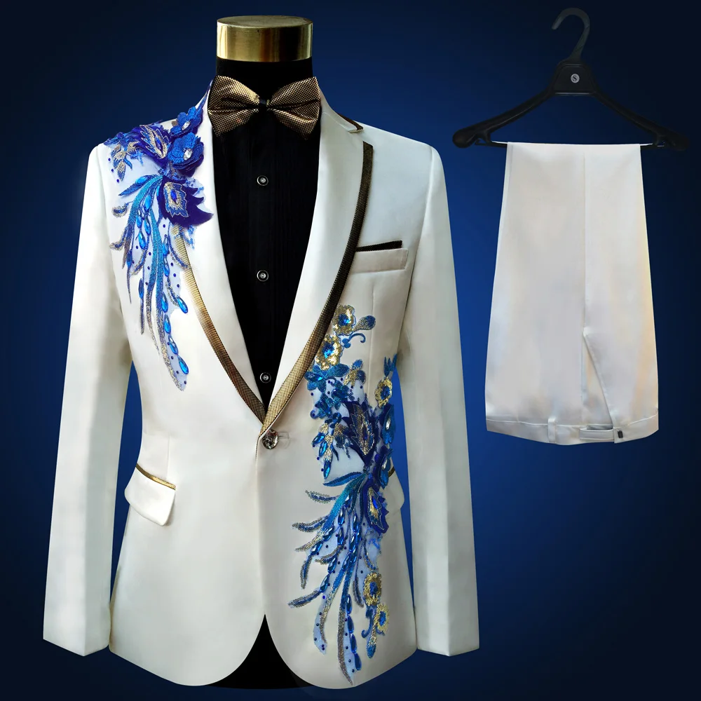 New Embroidered Tuxedos Men, Black Wedding Groom Suit, Male Singer Performance, Party Blazer, Prom Costume, Fashion Paillette - Image 8