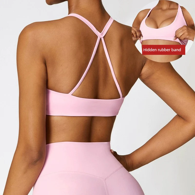 New European and American Sanding Beauty Back Yoga Clothes Set Women Pilates Push up Shockproof Tight Sports Workout Clothes Two Pieces - Image 2