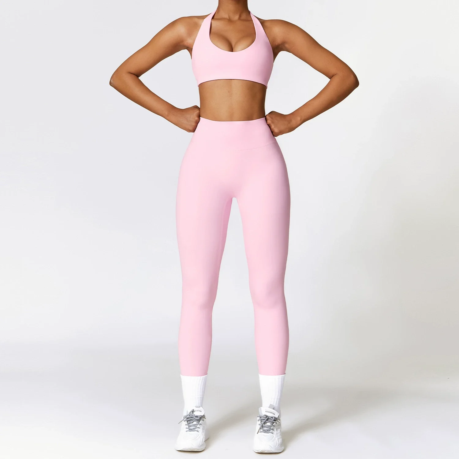 New European and American Sanding Beauty Back Yoga Clothes Set Women Pilates Push up Shockproof Tight Sports Workout Clothes Two Pieces - Image 8