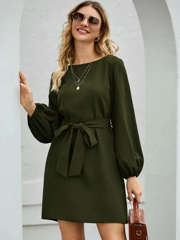 New European and American Women's Solid Color Temperament Commuting Slim Slim Pullover High Waist Dress - Image 11