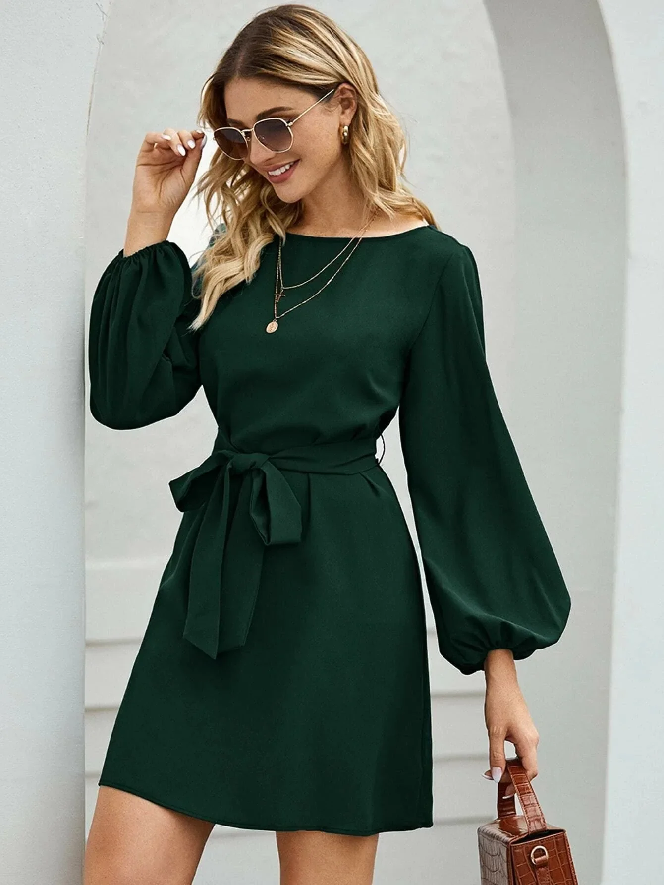 New European and American Women's Solid Color Temperament Commuting Slim Slim Pullover High Waist Dress - Image 13