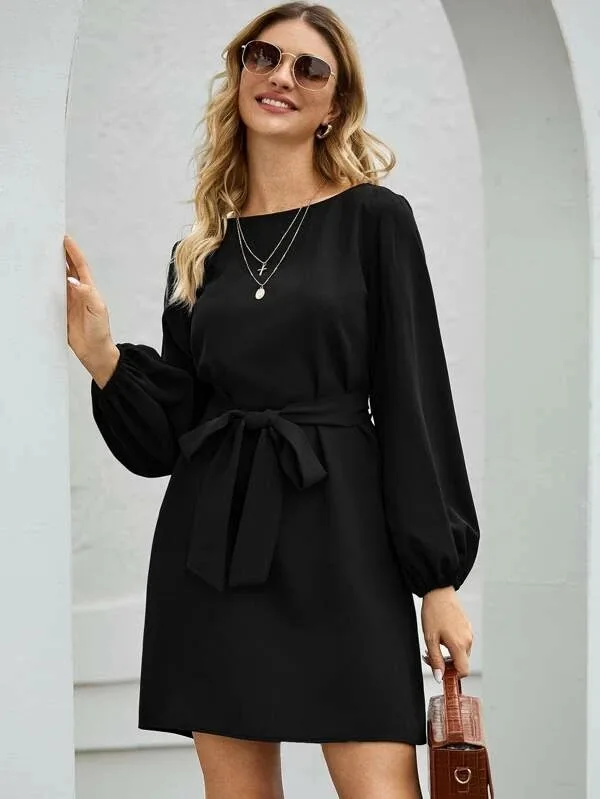 New European and American Women's Solid Color Temperament Commuting Slim Slim Pullover High Waist Dress - Image 8
