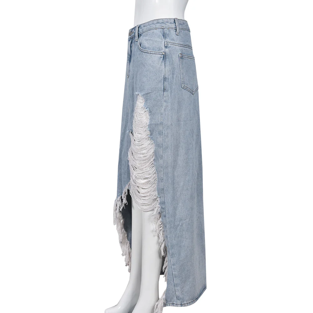 New Fashion Ladies Denim Skirts Women Sexy Club 2023 Summer Women's Jeans Split Skirts with Tassel - Image 6
