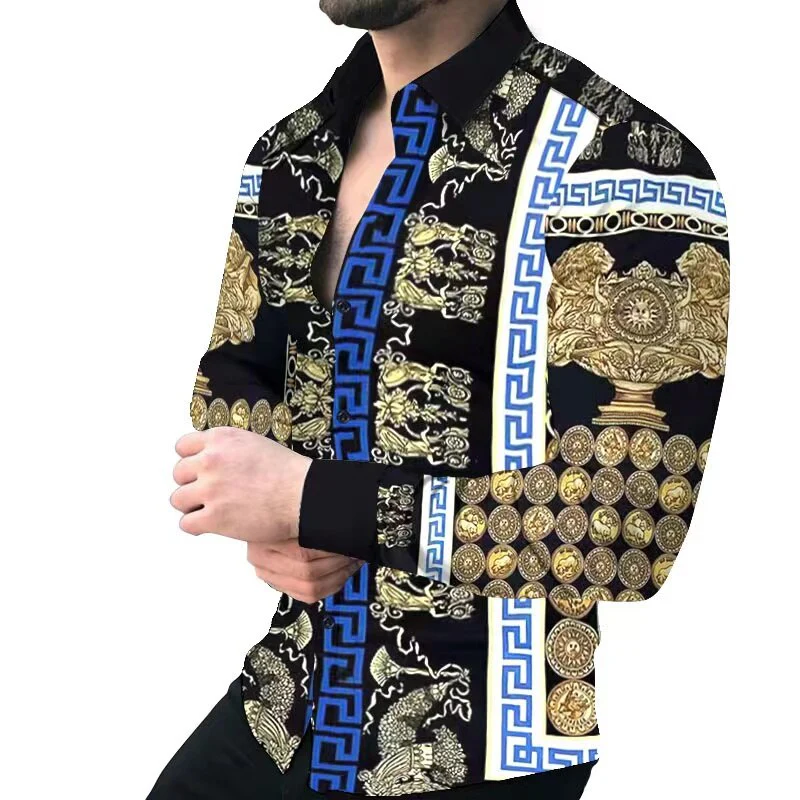 New Fashion luxury Men's Single Breasted Shirt Fall casual black rage print personality trend long sleeve top - Image 11