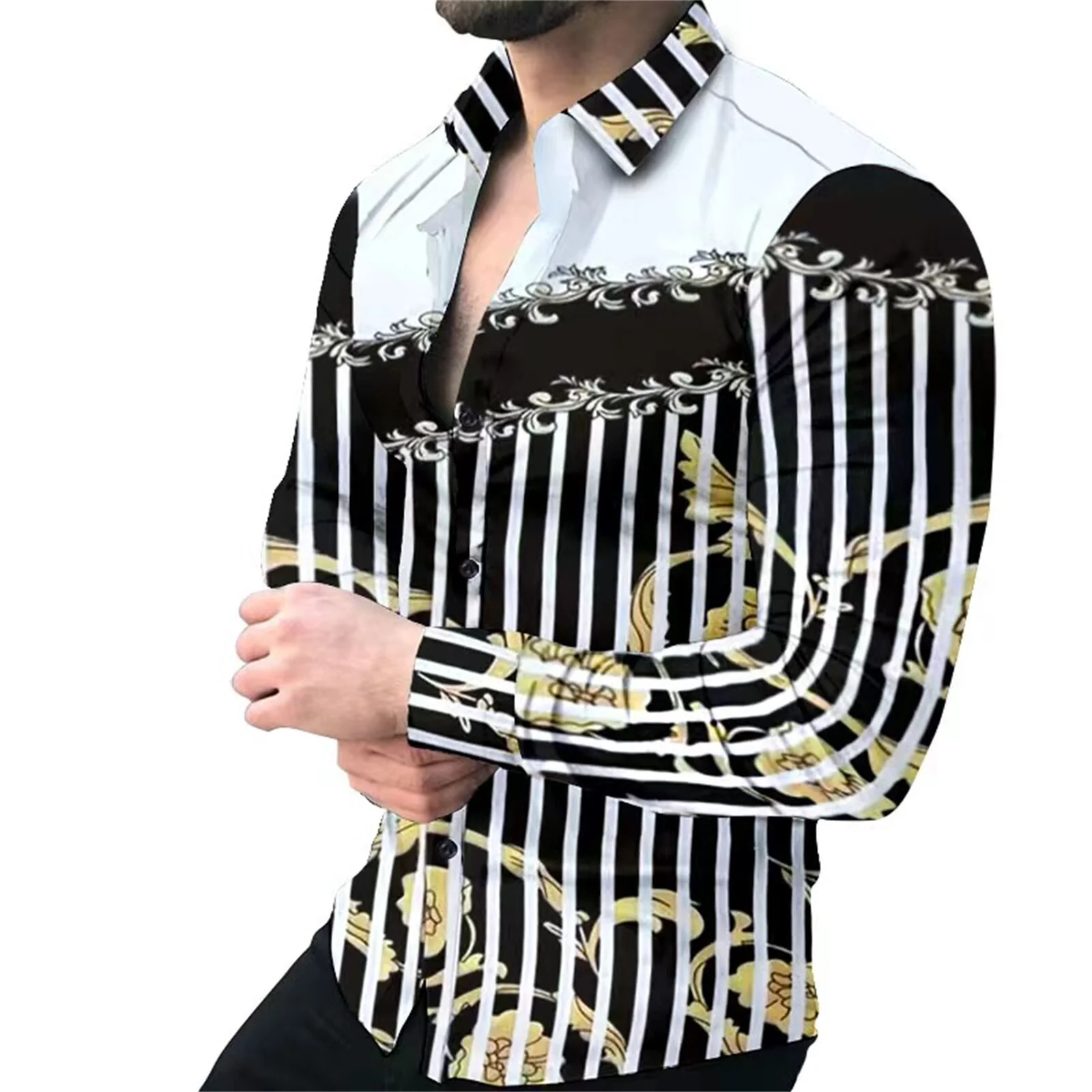 New Fashion luxury Men's Single Breasted Shirt Fall casual black rage print personality trend long sleeve top - Image 12