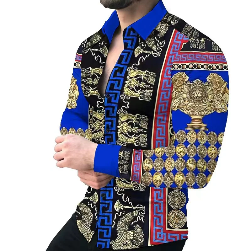 New Fashion luxury Men's Single Breasted Shirt Fall casual black rage print personality trend long sleeve top - Image 13