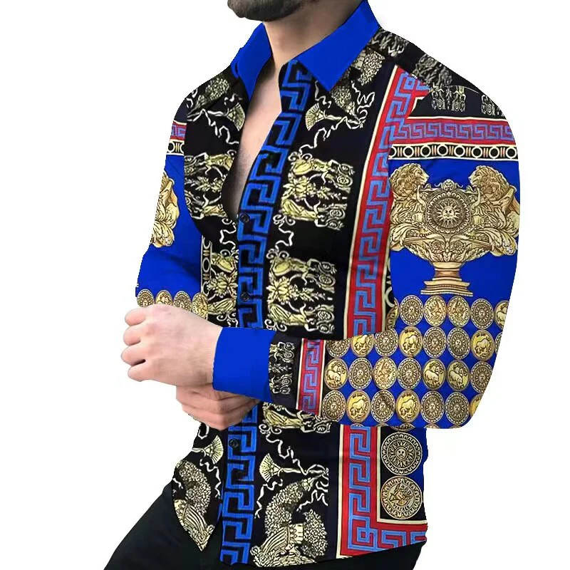 New Fashion luxury Men's Single Breasted Shirt Fall casual black rage print personality trend long sleeve top - Image 16