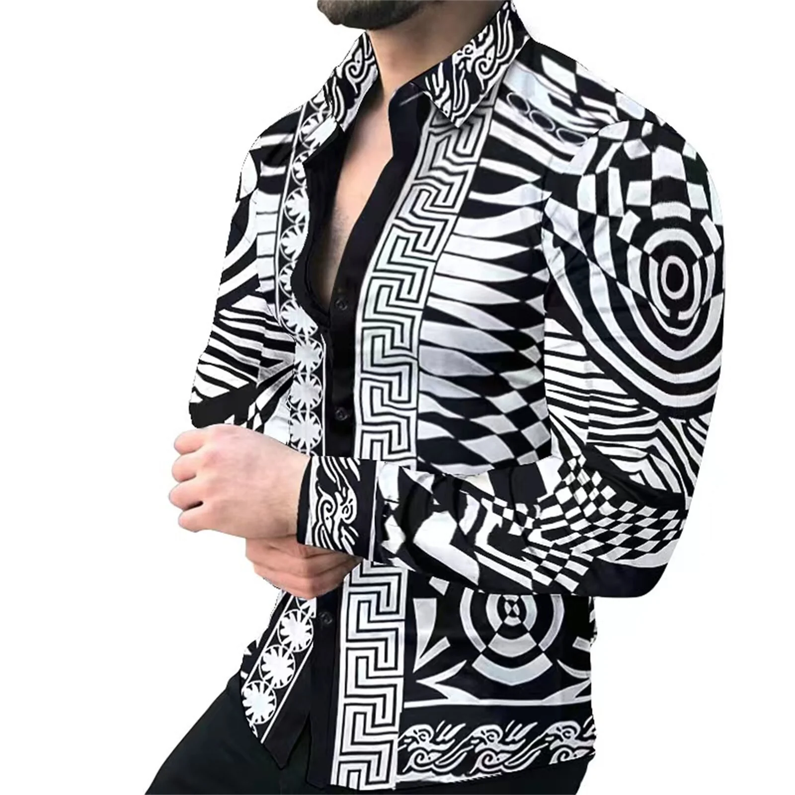 New Fashion luxury Men's Single Breasted Shirt Fall casual black rage print personality trend long sleeve top - Image 2