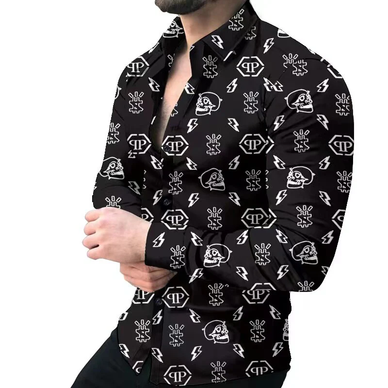 New Fashion luxury Men's Single Breasted Shirt Fall casual black rage print personality trend long sleeve top - Image 4