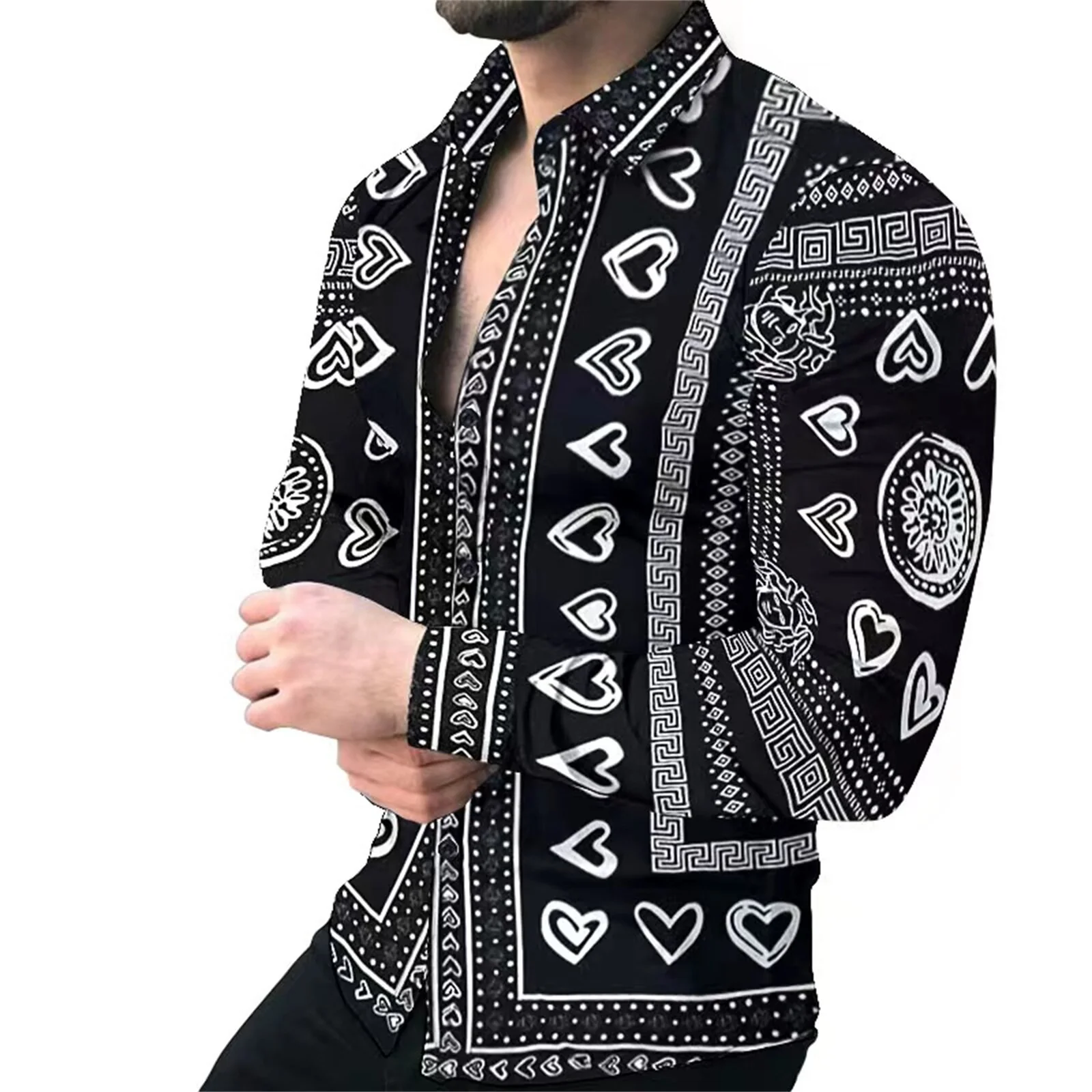 New Fashion luxury Men's Single Breasted Shirt Fall casual black rage print personality trend long sleeve top - Image 6