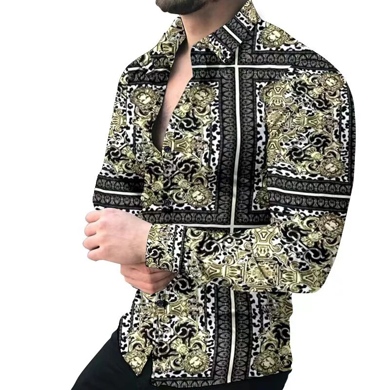 New Fashion luxury Men's Single Breasted Shirt Fall casual black rage print personality trend long sleeve top - Image 7
