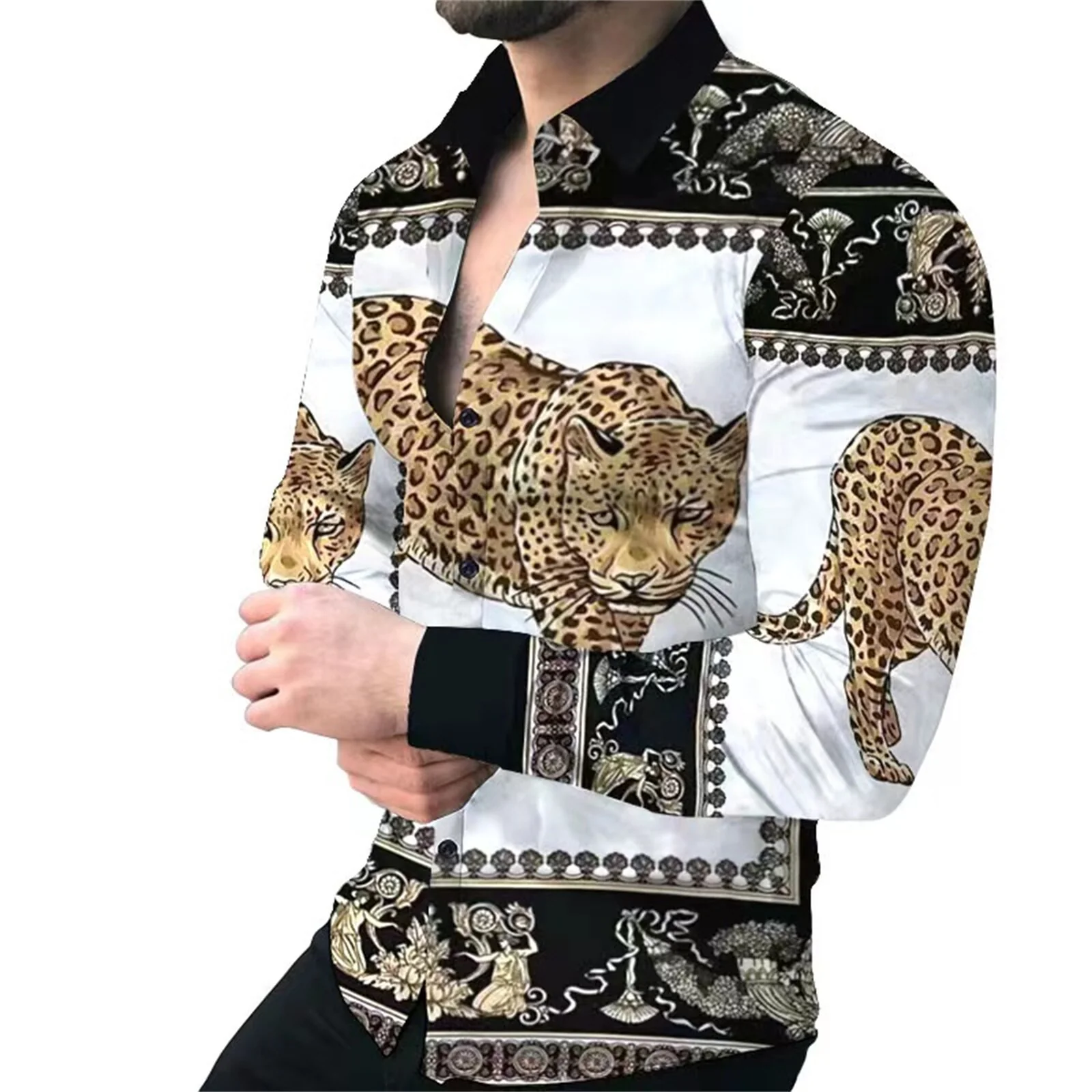 New Fashion luxury Men's Single Breasted Shirt Fall casual black rage print personality trend long sleeve top - Image 8
