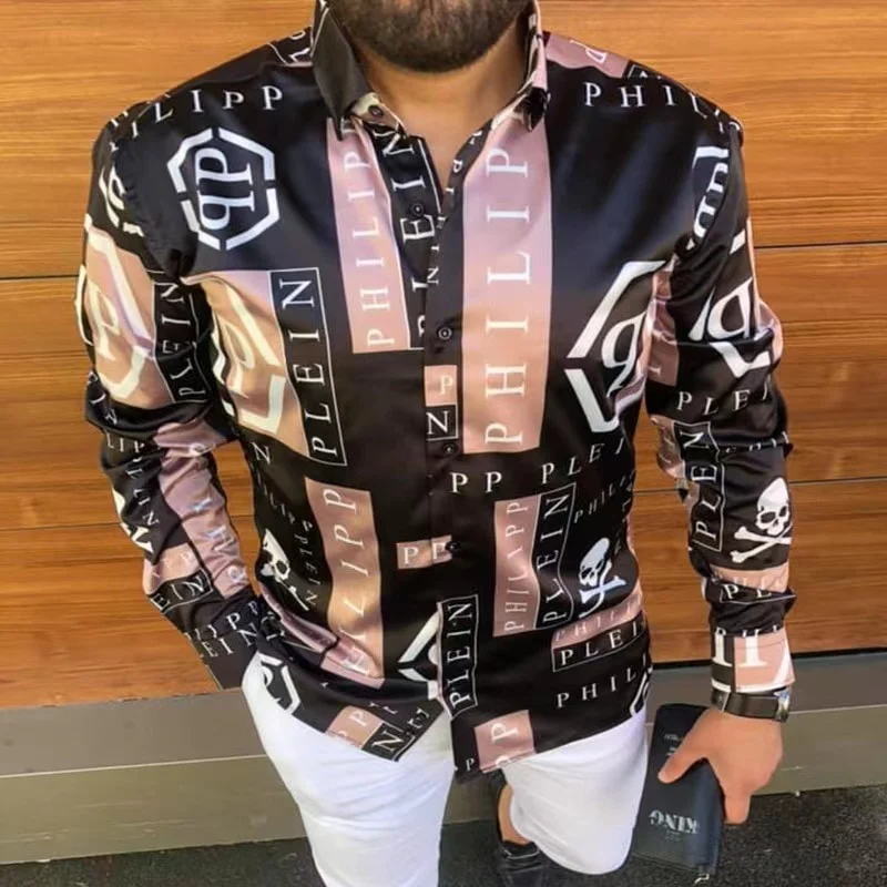 New Fashion luxury Men's Single Breasted Shirt Fall casual black rage print personality trend long sleeve top - Image 9