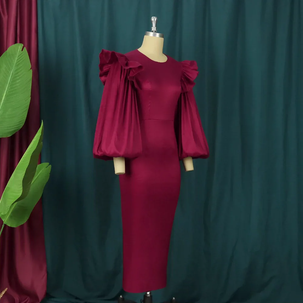 New Fashion plus Size High Waist Party Party Dress Wine Red Dress plus Size Party Dress - Image 2