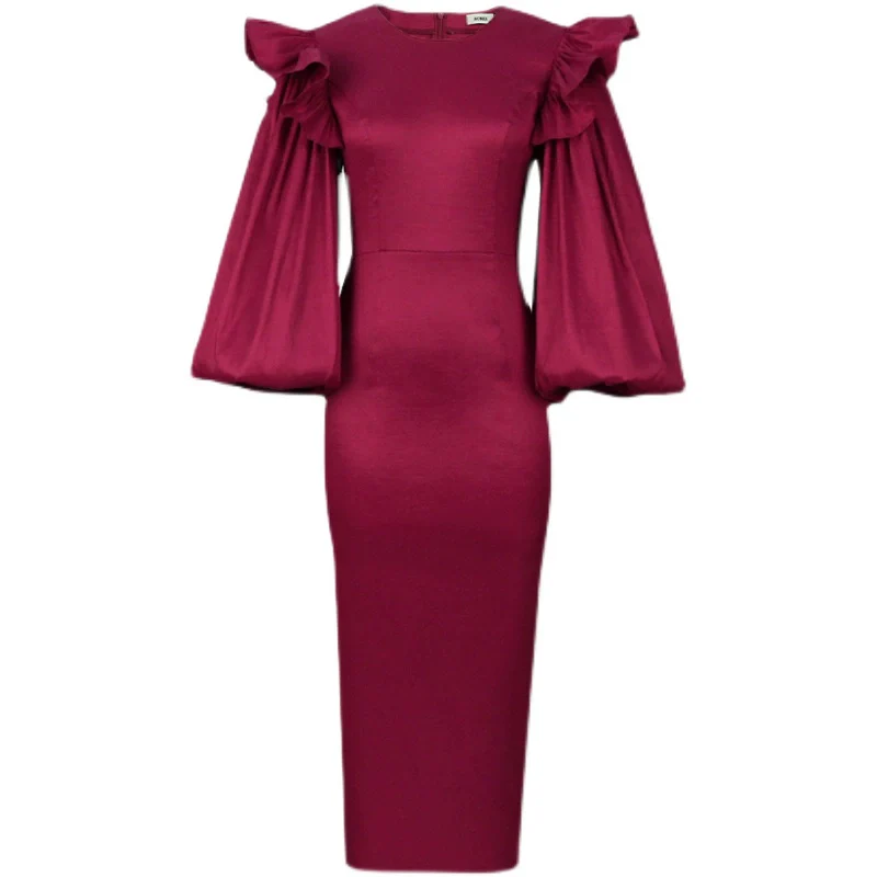 New Fashion plus Size High Waist Party Party Dress Wine Red Dress plus Size Party Dress - Image 5