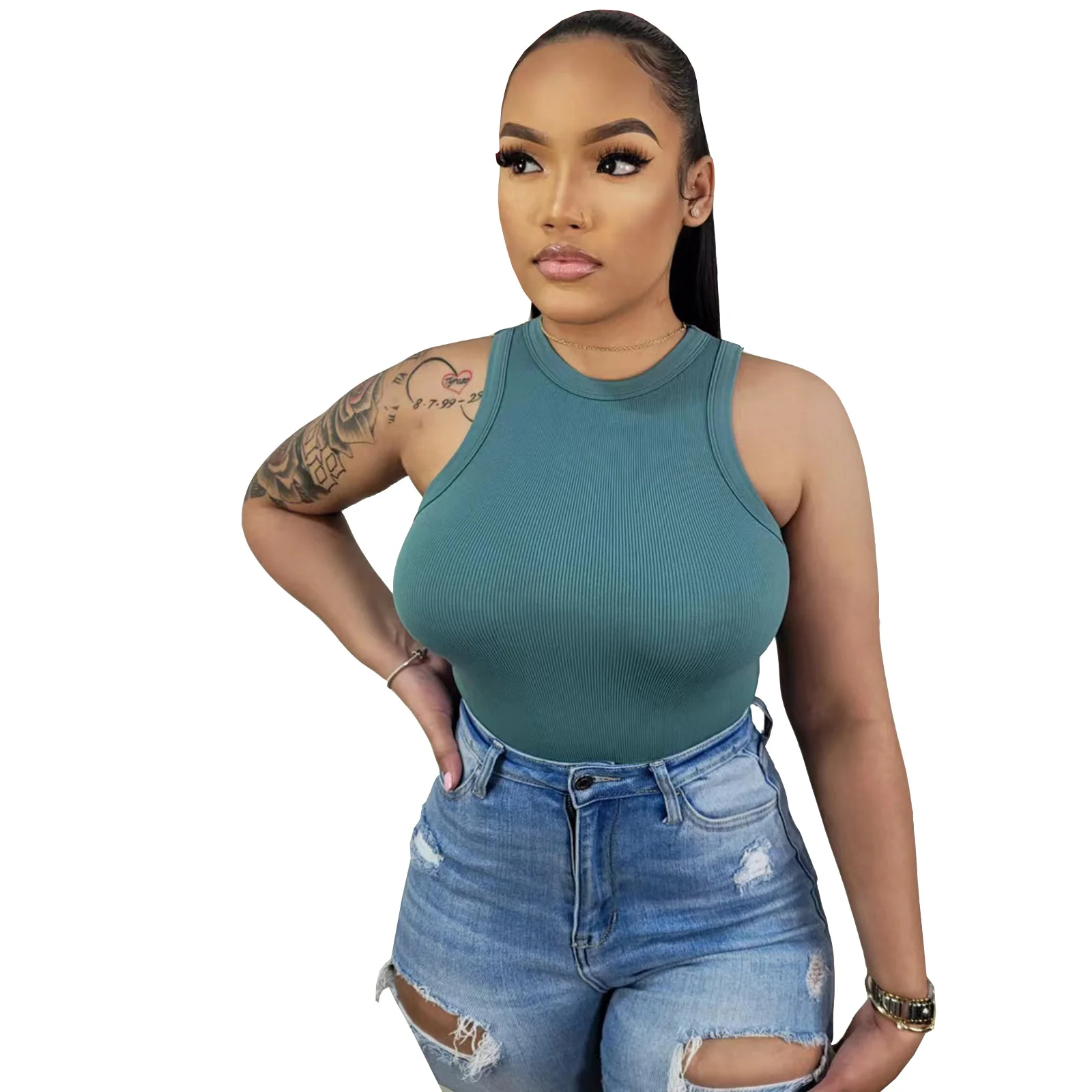 New Fashion Summer Playsuits  for Ladies One Piece Jumpsuit 2023 Short Simple Stretch Jumpsuit for Women - Image 3