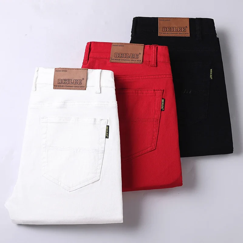 New High Quality Men's Trend Yellow Red White Jeans 2024 Spring Autumn Male High Waist Casual Pants Classic Brand Denim Trousers - Image 10