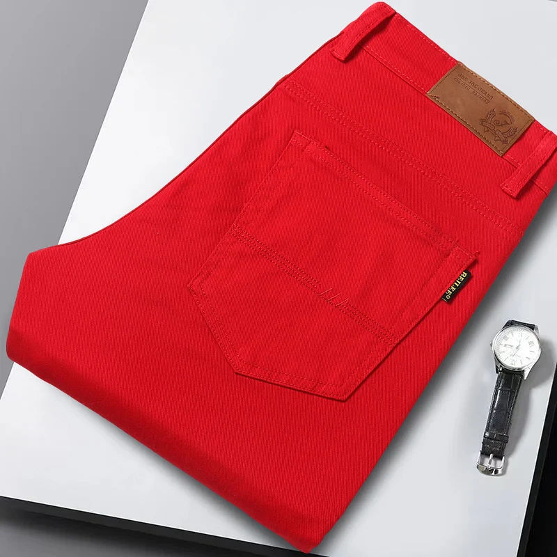 New High Quality Men's Trend Yellow Red White Jeans 2024 Spring Autumn Male High Waist Casual Pants Classic Brand Denim Trousers - Image 11