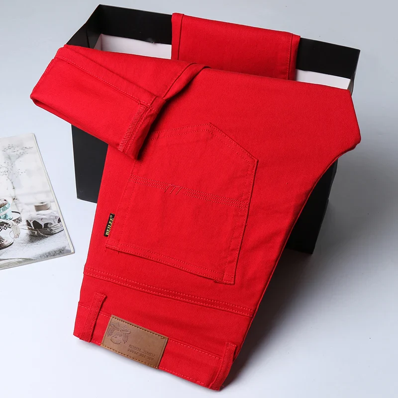 New High Quality Men's Trend Yellow Red White Jeans 2024 Spring Autumn Male High Waist Casual Pants Classic Brand Denim Trousers - Image 12