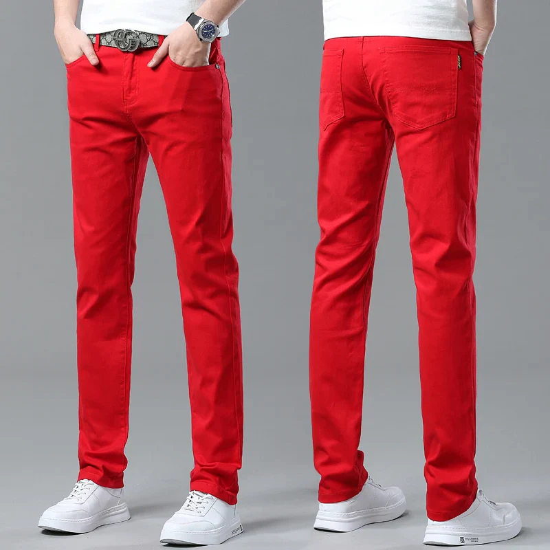 New High Quality Men's Trend Yellow Red White Jeans 2024 Spring Autumn Male High Waist Casual Pants Classic Brand Denim Trousers - Image 13