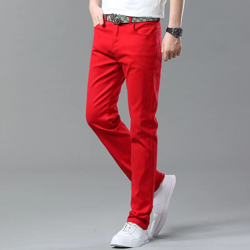 New High Quality Men's Trend Yellow Red White Jeans 2024 Spring Autumn Male High Waist Casual Pants Classic Brand Denim Trousers - Image 14