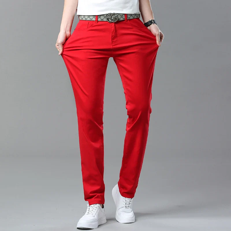 New High Quality Men's Trend Yellow Red White Jeans 2024 Spring Autumn Male High Waist Casual Pants Classic Brand Denim Trousers - Image 15