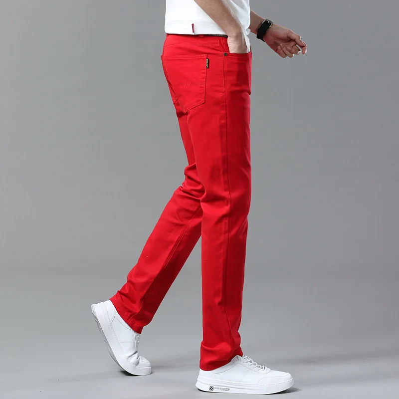 New High Quality Men's Trend Yellow Red White Jeans 2024 Spring Autumn Male High Waist Casual Pants Classic Brand Denim Trousers - Image 16