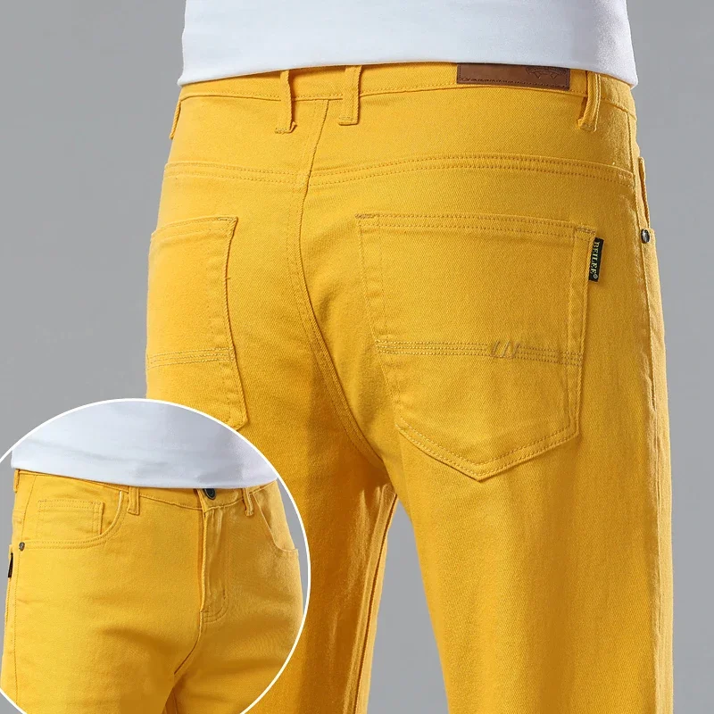 New High Quality Men's Trend Yellow Red White Jeans 2024 Spring Autumn Male High Waist Casual Pants Classic Brand Denim Trousers - Image 17