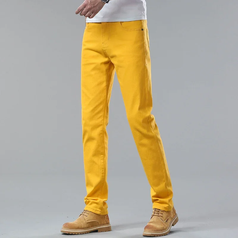 New High Quality Men's Trend Yellow Red White Jeans 2024 Spring Autumn Male High Waist Casual Pants Classic Brand Denim Trousers - Image 19