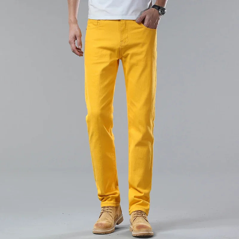 New High Quality Men's Trend Yellow Red White Jeans 2024 Spring Autumn Male High Waist Casual Pants Classic Brand Denim Trousers - Image 20