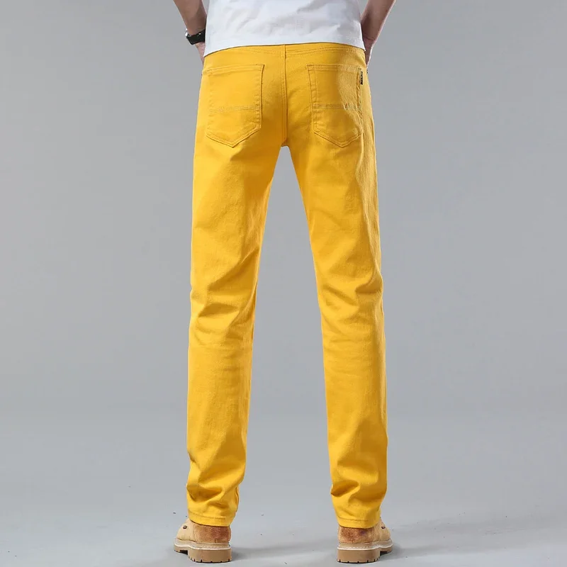 New High Quality Men's Trend Yellow Red White Jeans 2024 Spring Autumn Male High Waist Casual Pants Classic Brand Denim Trousers - Image 22