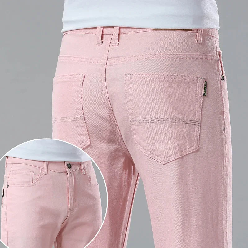 New High Quality Men's Trend Yellow Red White Jeans 2024 Spring Autumn Male High Waist Casual Pants Classic Brand Denim Trousers - Image 23