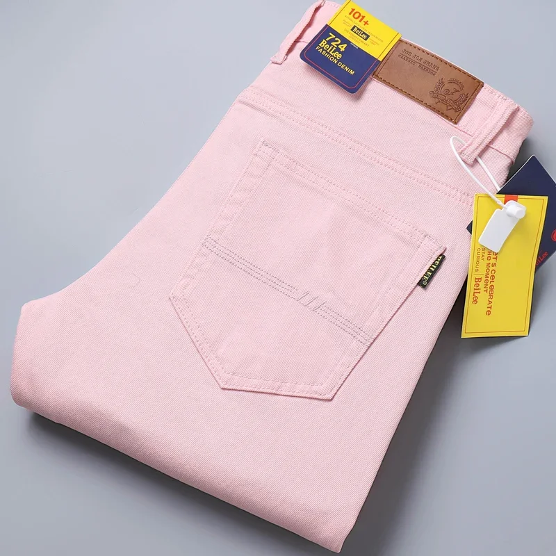 New High Quality Men's Trend Yellow Red White Jeans 2024 Spring Autumn Male High Waist Casual Pants Classic Brand Denim Trousers - Image 24