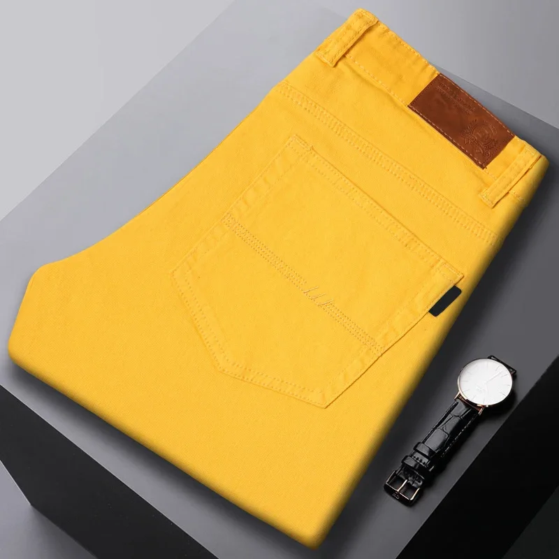 New High Quality Men's Trend Yellow Red White Jeans 2024 Spring Autumn Male High Waist Casual Pants Classic Brand Denim Trousers - Image 31